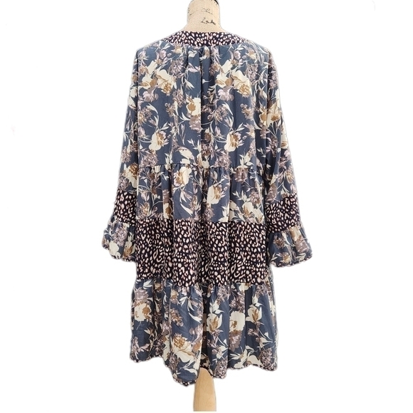 Entro A-line Floral Boho Babydoll Dress Blue/ White, US Women's 1X - Picture 2 of 6